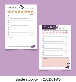 To do planner template. Daily check list. Organizer and schedule with place for Notes. Vector illustration with halloween autumn elements. Cute and trendy