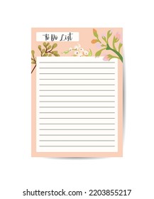 To do planner template Daily check list leaves and floral elements in fall colors.Perfect template for organizer and schedule with notes.