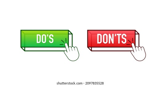 Do s and Don ts button. Flat simple thumb up symbol minimal round logotype element set. Vector illustration.