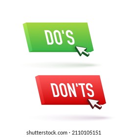Do s and Don ts button. Flat simple thumb up symbol minimal round logotype element set. Vector illustration.