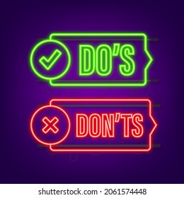 Do s and Don ts neon button. Flat simple thumb up symbol minimal round logotype element set. Vector illustration