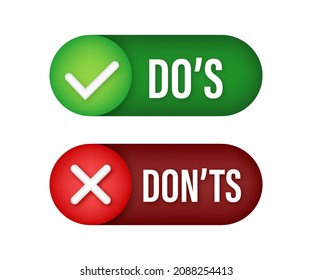 Do s and Don ts neon button. Flat simple thumb up symbol minimal logotype element set. Vector illustration