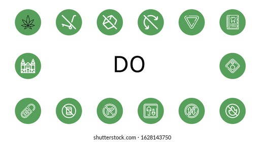 do simple icons set. Contains such icons as Weed, No trolley, Do not tilt, Do not roll, Yield, Agenda, not disturb, No pictures, No turn right, can be used for web, mobile and logo