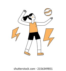 Do sport doodle flat hand drawn illustration. Simple line vector character design. Summer sport illustration. Volleyball player cartoon drawing.