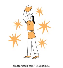 Do sport doodle flat hand drawn illustration. Simple line vector character design. Summer sport illustration. Baseball player cartoon drawing.
