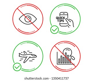 Do Or Stop. Airplane, Eye And Education Icons Simple Set. Search Sign. Plane, View Or Vision, Quick Tips. Analytics. Technology Set. Line Airplane Do Icon. Prohibited Ban Stop. Good Or Bad. Vector