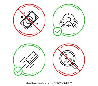 Do or Stop. Bitcoin, Credit card and Business targeting icons simple set. Currency audit sign. Cryptocurrency coin, Bank payment, People and target aim. Money chart. Finance set. Line bitcoin do icon