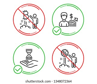 Do or Stop. Bitcoin project, Business growth and Time hourglass icons simple set. Discount sign. Cryptocurrency startup, Earnings results, Sand watch. Sale shopping. People set. Vector