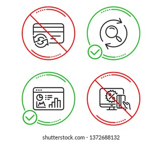 Do or Stop. Change card, Seo statistics and Search icons simple set. Online shopping sign. Payment method, Analytics chart, Find results. Black friday. Technology set. Line change card do icon