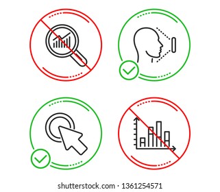 Do or Stop. Click here, Data analysis and Face id icons simple set. Diagram graph sign. Push button, Magnifying glass, Identification system. Presentation chart. Science set. Line click here do icon