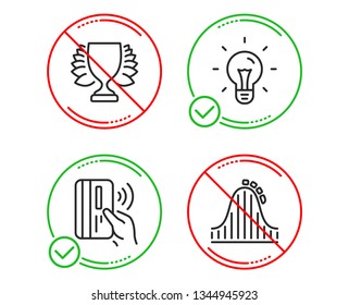 Do or Stop. Contactless payment, Idea and Winner icons simple set. Roller coaster sign. Bank money, Light bulb, Sports achievement. Attraction park. Business set. Line contactless payment do icon