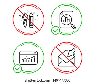 Do or Stop. Creativity, Website statistics and Analytics graph icons simple set. Open mail sign. Graphic art, Data analysis, Chart report. View e-mail. Education set. Line creativity do icon. Vector