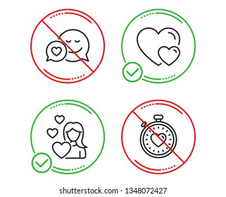 Do or Stop. Dating, Love and Hearts icons simple set. Heartbeat timer sign. Love messenger, Romantic relationships. Love set. Line dating do icon. Prohibited ban stop. Good or bad. Vector
