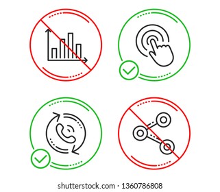 Do or Stop. Diagram graph, Call center and Click icons simple set. Share sign. Presentation chart, Recall, Cursor pointer. Follow network. Line diagram graph do icon. Prohibited ban stop. Good or bad