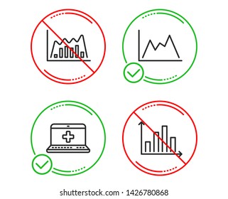 Do or Stop. Diagram, Medical help and Infographic graph icons simple set. Diagram graph sign. Medicine laptop, Presentation chart. Science set. Line diagram do icon. Prohibited ban stop. Good or bad