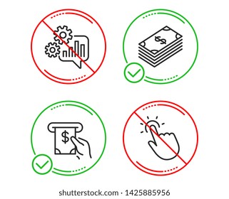 Do or Stop. Dollar, Cogwheel and Atm service icons simple set. Touchpoint sign. Usd currency, Engineering tool, Cash investment. Touch technology. Business set. Line dollar do icon. Vector