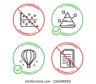 Do or Stop. Dot plot, Air balloon and Pyramid chart icons simple set. Financial documents sign. Presentation graph, Sky travelling, Report analysis. Check docs. Education set. Line dot plot do icon