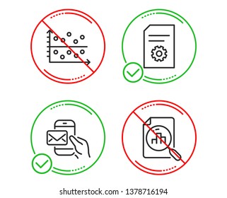 Do or Stop. Dot plot, Messenger mail and File settings icons simple set. Analytics graph sign. Presentation graph, New e-mail, File management. Chart report. Business set. Line dot plot do icon