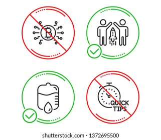 Do or Stop. Drop counter, Bitcoin system and Partnership icons simple set. Quick tips sign. Medical equipment, Cryptocurrency scheme, Business startup. Helpful tricks. Science set. Vector