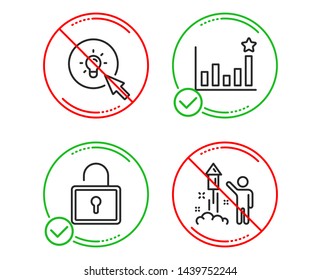 Do or Stop. Efficacy, Energy and Lock icons simple set. Fireworks sign. Business chart, Turn on the light, Private locker. Party pyrotechnic. Business set. Line efficacy do icon. Prohibited ban stop