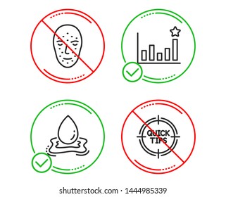 Do or Stop. Face biometrics, Efficacy and Water splash icons simple set. Tips sign. Facial recognition, Business chart, Aqua drop. Quick tricks. Science set. Line face biometrics do icon. Vector