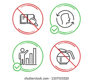 Do or Stop. Face id, Search book and Graph chart icons simple set. Coffeepot sign. Identification system, Online education, Growth report. Brewed coffee. Business set. Line face id do icon. Vector