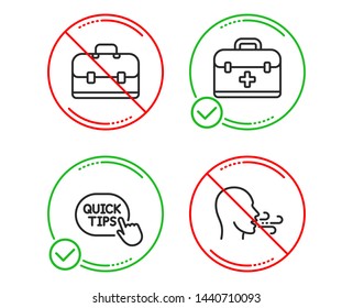 Do or Stop. First aid, Quick tips and Portfolio icons simple set. Breathing exercise sign. Medicine case, Helpful tricks, Business case. Breath. Science set. Line first aid do icon. Vector