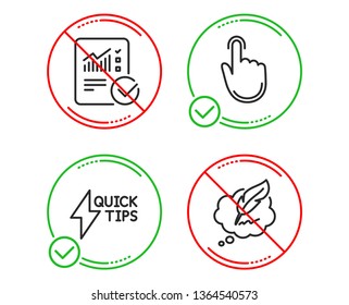 Do or Stop. Hand click, Quickstart guide and Checked calculation icons simple set. Copyright chat sign. Location pointer, Lightning symbol, Statistical data. Speech bubble. Education set. Vector