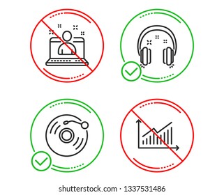Do or Stop. Headphones, Vinyl record and Best manager icons simple set. Graph sign. Earphones, Retro music, Best developer. Presentation diagram. Education set. Line headphones do icon. Vector