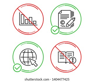 Do or Stop. Histogram, Copywriting and Internet icons simple set. Facts sign. Economic trend, copyright signature, World web. Important information. Education set. Line histogram do icon. Vector