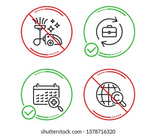 Do or Stop. Human resources, Vacuum cleaner and Medical calendar icons simple set. International Ð¡opyright sign. Job recruitment, Vacuum-clean, Doctor appointment. World copywriting. Business set