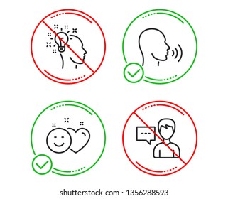 Do or Stop. Human sing, Smile and Idea icons simple set. Person talk sign. Talk, Social media like, Creative designer. Communication message. People set. Line human sing do icon. Prohibited ban stop