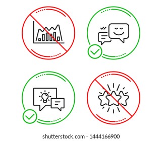 Do or Stop. Infographic graph, Idea lamp and Happy emotion icons simple set. Star sign. Line diagram, Business energy, Web chat. Customer feedback. Business set. Line infographic graph do icon