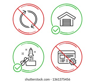 Do or Stop. Innovation, Refresh and Parking garage icons simple set. Web settings sign. Crowdfunding, Rotation, Car place. Engineering tool. Technology set. Line innovation do icon. Vector