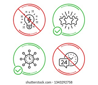 Do or Stop. Inspiration, World time and Star icons simple set. 24h service sign. Creativity, Measurement device, Customer feedback. Call support. Technology set. Line inspiration do icon. Vector