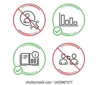 Do or Stop. Instruction info, User and Histogram icons simple set. Communication sign. Project, Project manager, Economic trend. Users talking. Business set. Line instruction info do icon. Vector