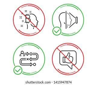 Do or Stop. Journey path, Bitcoin think and Face id icons simple set. Like sign. Project process, Cryptocurrency head, Phone scanning. Thumbs up. People set. Line journey path do icon. Vector