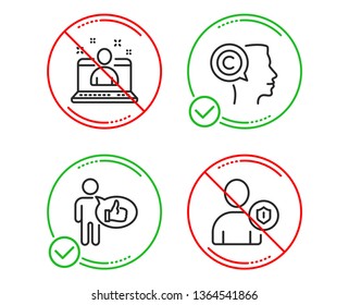 Do Or Stop. Like, Writer And Best Manager Icons Simple Set. Security Sign. Thumbs Up, Copyrighter, Best Developer. Person Protection. Business Set. Line Like Do Icon. Prohibited Ban Stop. Good Or Bad