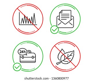 Do or Stop. Line graph, 24h service and Mail correspondence icons simple set. Leaf sign. Market diagram, Support, E-mail newsletter. Nature leaves. Business set. Line line graph do icon. Vector
