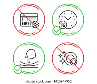 Do or Stop. Loan percent, Web settings and Elastic icons simple set. Clean dishes sign. Discount, Engineering tool, Resilience. Dishwasher concept. Line loan percent do icon. Prohibited ban stop