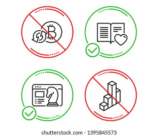 Do or Stop. Love book, Refresh bitcoin and Seo strategy icons simple set. 3d chart sign. Customer feedback, Update cryptocurrency, Chess knight. Presentation column. Technology set. Vector