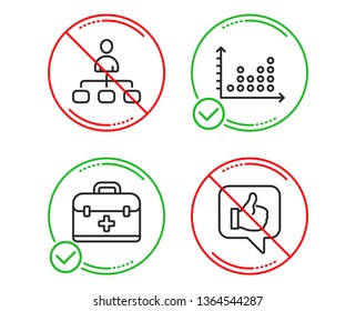 Do or Stop. Management, Dot plot and First aid icons simple set. Like sign. Agent, Presentation graph, Medicine case. Thumbs up. Business set. Line management do icon. Prohibited ban stop. Good or bad