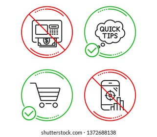Do or Stop. Market sale, Atm and Quick tips icons simple set. Seo phone sign. Customer buying, Money withdraw, Helpful tricks. Search engine. Technology set. Line market sale do icon. Vector