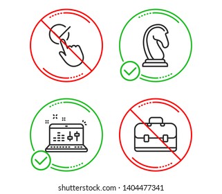 Do or Stop. Marketing strategy, Checkbox and Sound check icons simple set. Portfolio sign. Chess knight, Approved, Dj controller. Business case. Education set. Line marketing strategy do icon. Vector
