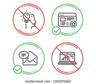 Do or Stop. New mail, Idea and Favorite icons simple set. Graph laptop sign. Received e-mail, Professional job, Star feedback. Mobile report. Technology set. Line new mail do icon. Prohibited ban stop