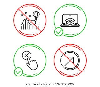 Do or Stop. Online delivery, Reject click and Roller coaster icons simple set. Direction sign. Parcel tracking website, Delete button, Attraction park. Navigation pointer. Technology set. Vector