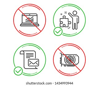 Do or Stop. Online statistics, Mail letter and Strategy icons simple set. Gpu sign. Computer data, Read e-mail, Business plan. Graphic card. Technology set. Line online statistics do icon. Vector