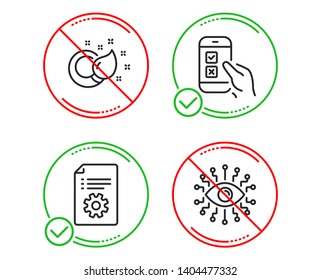 Do or Stop. Paint brush, Technical documentation and Mobile survey icons simple set. Artificial intelligence sign. Creativity, Manual, Phone quiz test. All-seeing eye. Education set. Vector
