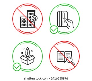 Do or Stop. Payment card, Loan house and Startup icons simple set. Search text sign. Credit card, Discount percent, Innovation. Open book. Technology set. Line payment card do icon. Vector