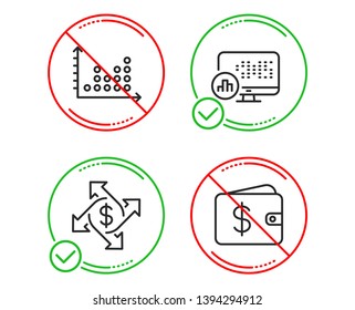 Do or Stop. Payment exchange, Dot plot and Report statistics icons simple set. Dollar wallet sign. Money transfer, Presentation graph, Graph chart. Cash money. Finance set. Vector